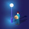 Ultraviolet neon street lamp Isometric 3D illustration