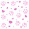 Ultraviolet paw print with hearts background