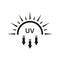 Ultraviolet Rays Silhouette Black Icon. Sun UV Arrow Protect Radiation Glyph Pictogram. Sunblock Protection Defense Skin