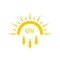 Ultraviolet Rays Silhouette Yellow Icon. Sun UV Arrow Protect Radiation Glyph Pictogram. Sunblock Protection Defense