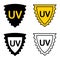 Ultraviolet shield. UV protection icons. UV light disinfection. Ultraviolet germicidal irradiation. Badge for sun protection