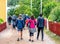 ULVON, SWEDEN - JULY 23, 2019: Slightly defocused photo of tourists walking on Ulvon island, historical place of traditional