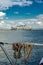 Ulyanovsk, Russia - July 27, 2019. The view from the side of the sailing boat on a passing pleasure boat. In the