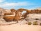 Um Frouth Rock Bridge, a high natural rock bridge in Wadi Rum desert, Jordan