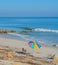 A Umbrella on the beach  of the Atlantic Ocean, at Marineland Beach in Marineland, Flagler County, Florida