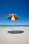 Umbrella on beach. Blue sky. Australia.