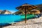 Umbrella at the beach of Porto Kagio, Peloponnese Greece