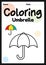 Umbrella coloring page picture worksheet for preschool, kindergarten & Montessori kids to practice coloring activities