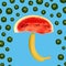 Umbrella concept of a slice of watermelon and banana on a blue background. The rain of watermelons. Creative idea of a