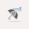 Umbrella and heavy wind. Color icon with shadow. Weather vector illustration