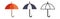 Umbrella icon. Cartoon umbrella icons. Colorful parasols for rain, water and sun. Parasol with handle. Yellow, blue, red colors.