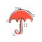 Umbrella icon in comic style. Parasol vector cartoon illustration on white isolated background. Umbel business concept splash