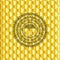 Umbrella icon inside golden badge or emblem. Scales pattern. Vector Illustration. Detailed