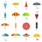 Umbrella icons set, flat style