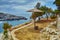 Umbrella at Limnionas beach bay in Zakynthos island, Greece