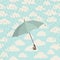 Umbrella over rain. Rainy cloudy sky pattern. Autumn, spring background