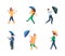 Umbrella people. Walking persons male and female with umbrella in rainy and windy weather garish vector flat characters