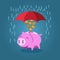 Umbrella protect piggy bank from rain