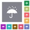 Umbrella with rain outline square flat icons