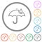 Umbrella with single raindrop outline flat icons with outlines