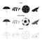 Umbrella, stone, ball, cricket .England country set collection icons in black,monochrome,outline style vector symbol