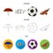 Umbrella, stone, ball, cricket .England country set collection icons in cartoon,outline,flat style vector symbol stock