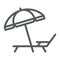 Umbrella and sun lounge line icon, travel tourism