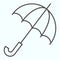 Umbrella thin line icon. Opened handle stick for rainy weather. Autumn season vector design concept, outline style