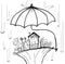 Umbrella Town Line Drawing