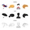 Umbrella, traditional, cheese, mime .France country set collection icons in cartoon,black,outline style vector symbol