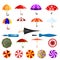 Umbrella vector umbrella-shaped rainy protection open or closed and parasol illustration set of protective cover