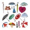Umbrella vector umbrella-shaped rainy protection open and colorful parasol accessory illustration set of autumn rained