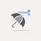 Umbrella and wind. Color icon with shadow. Weather vector illustration