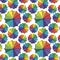 Umbrellas background. Seamless vector pattern, hand drawn rainbow colored umbrellas without background.