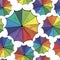 Umbrellas background. Seamless vector pattern, hand drawn rainbow colored umbrellas without background. Wallpaper