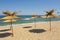 Umbrellas on the beach, St. Constantine and Helena resort, Varna province, Bulgaria