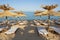 Umbrellas on the beach, St. Constantine and Helena resort, Varna province, Bulgaria