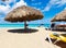 Umbrellas and beds on the cuban beach of Varadero