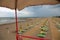 umbrellas and deckchairs from the lifeguard watching tower