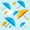 Umbrellas Fall on Blue Sky Background Flat Design Style. Vector