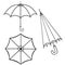 Umbrellas. Line drawing. Black and white.