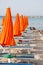 Umbrellas and sunbeds in Rimini and Riccione and Cattolica Beach