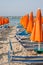 Umbrellas and sunbeds in Rimini and Riccione and Cattolica Beach