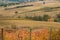 Umbria landscape with autumn vineyards in october