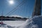 Umea, Norrland Sweden - March 26, 2023: the Lundabron on a sunny winter day. By the Umea River.