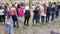 Umea, Sweden - June 21, 2019 Little kids and family members dancing during the swedish mid summerday