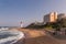 Umhlanga Rocks, South Africa, August 5, 2017: View along Umhlanga Beach leading to the lighthouse