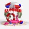 Ummer time with Elements, Flamingo float, pool ring, Ball, Ring Floating For Background Banner or Wallpaper. Creative Design of