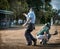 Umpire calling player out at home base