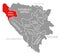 Una Sana red highlighted in map of Bosnia and Herzegovina